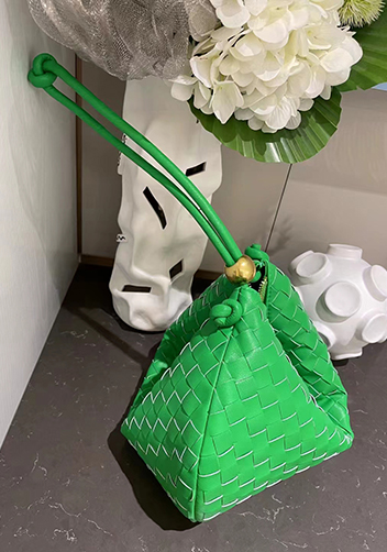 Dina U Gold Ball Woven Leather Shoulder Bag Green