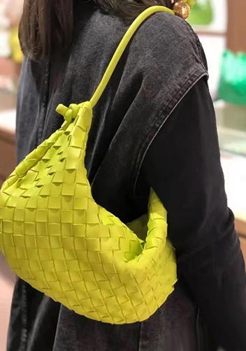 Dina U Gold Ball Woven Leather Shoulder Bag Kiwi