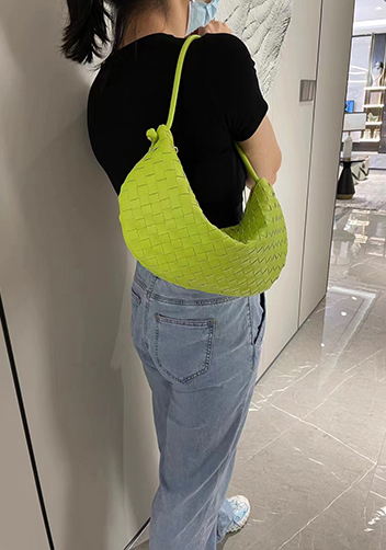 Dina U Gold Ball Woven Leather Shoulder Bag Kiwi
