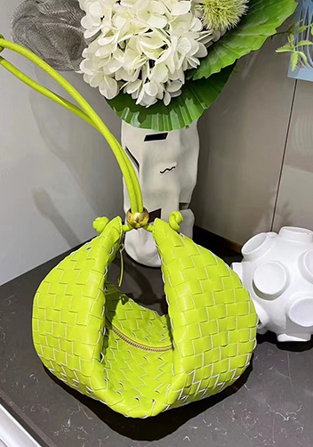 Dina U Gold Ball Woven Leather Shoulder Bag Kiwi