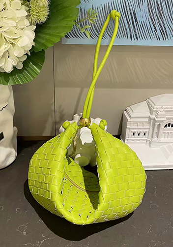 Dina U Gold Ball Woven Leather Shoulder Bag Kiwi