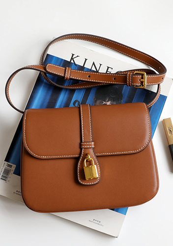 Anathema Calfskin Padlock Shoulder Bag Brown