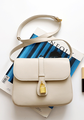 Anathema Calfskin Padlock Shoulder Bag Cream
