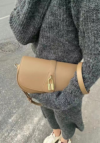 Anathema Calfskin Padlock Clutch On Strap Bag Apricot