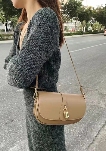 Anathema Calfskin Padlock Clutch On Strap Bag Apricot