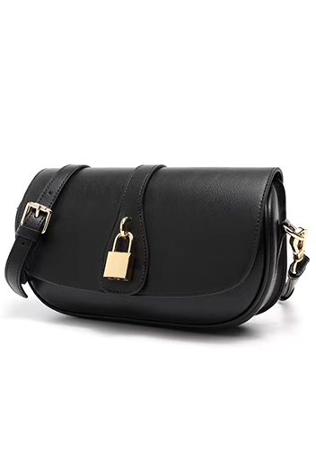 Anathema Calfskin Padlock Clutch On Strap Bag Black