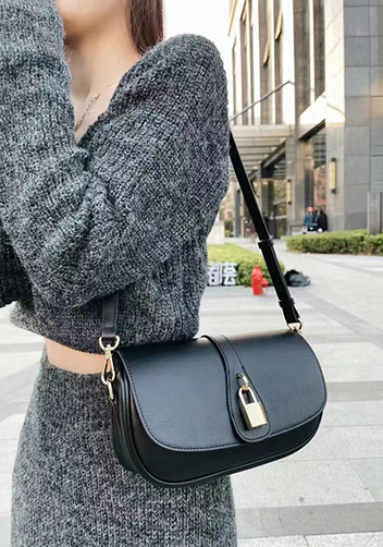 Anathema Calfskin Padlock Clutch On Strap Bag Black