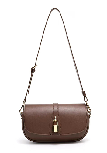 Anathema Calfskin Padlock Clutch On Strap Bag Choco