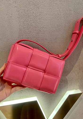Mia Plaid Square Leather Shoulder Mini Bag Barbie