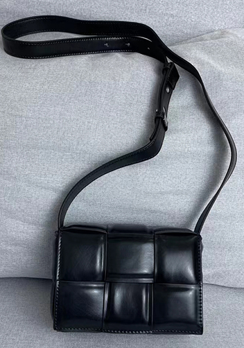Mia Plaid Square Leather Shoulder Mini Bag Black