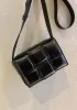 Mia Plaid Square Leather Shoulder Mini Bag Black