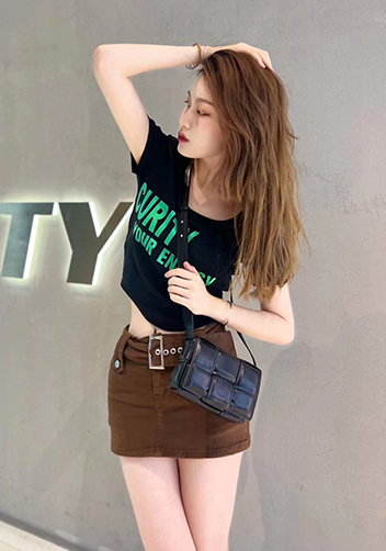 Mia Plaid Square Leather Shoulder Mini Bag Black