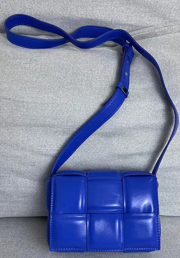 Mia Plaid Square Leather Shoulder Mini Bag Blue