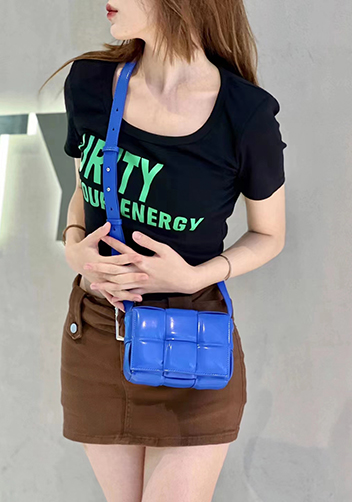 Mia Plaid Square Leather Shoulder Mini Bag Blue