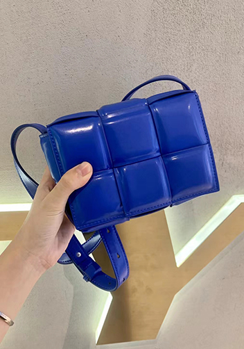 Mia Plaid Square Leather Shoulder Mini Bag Blue