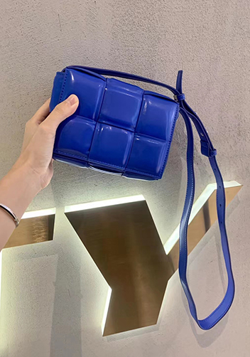 Mia Plaid Square Leather Shoulder Mini Bag Blue