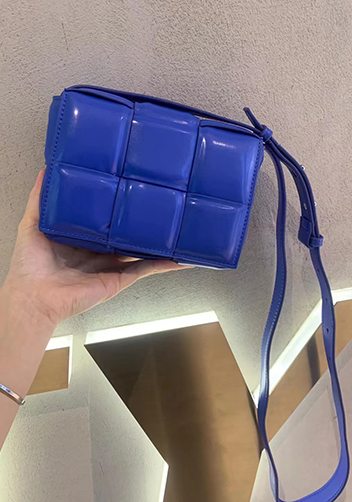 Mia Plaid Square Leather Shoulder Mini Bag Blue