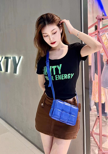 Mia Plaid Square Leather Shoulder Mini Bag Blue