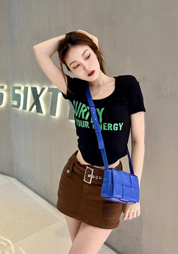 Mia Plaid Square Leather Shoulder Mini Bag Blue