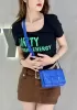 Mia Plaid Square Leather Shoulder Mini Bag Blue