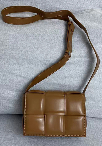 Mia Plaid Square Leather Shoulder Mini Bag Camel