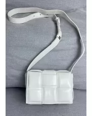 Mia Plaid Square Leather Shoulder Mini Bag Cream