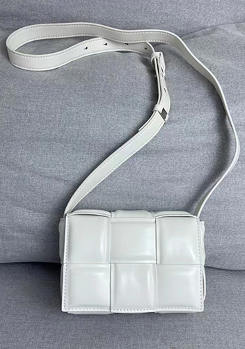Mia Plaid Square Leather Shoulder Mini Bag Cream
