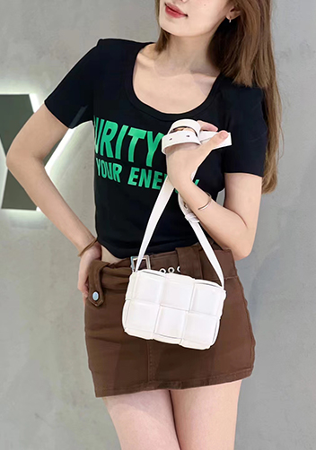 Mia Plaid Square Leather Shoulder Mini Bag Cream
