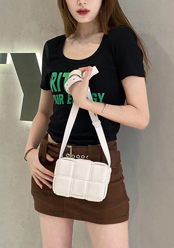 Mia Plaid Square Leather Shoulder Mini Bag Cream
