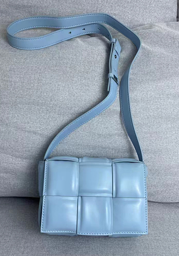 Mia Plaid Square Leather Shoulder Mini Bag Ice Blue