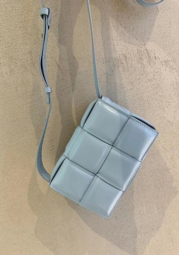 Mia Plaid Square Leather Shoulder Mini Bag Ice Blue