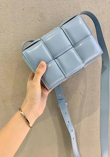 Mia Plaid Square Leather Shoulder Mini Bag Ice Blue