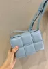 Mia Plaid Square Leather Shoulder Mini Bag Ice Blue