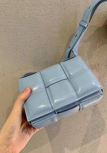 Mia Plaid Square Leather Shoulder Mini Bag Ice Blue