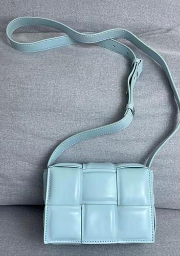 Mia Plaid Square Leather Shoulder Mini Bag Light Blue