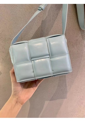 Mia Plaid Square Leather Shoulder Mini Bag Light Blue