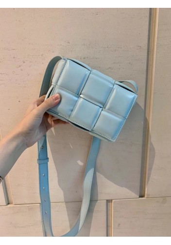 Mia Plaid Square Leather Shoulder Mini Bag Light Blue