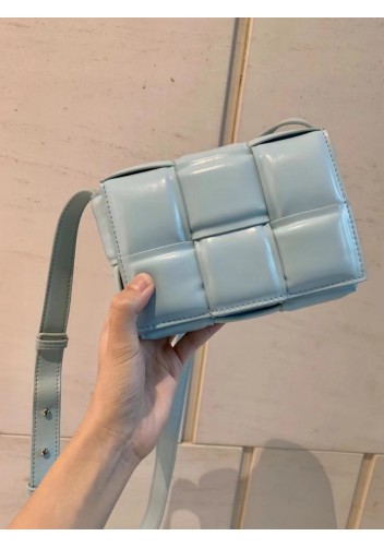 Mia Plaid Square Leather Shoulder Mini Bag Light Blue