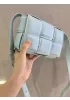 Mia Plaid Square Leather Shoulder Mini Bag Light Blue