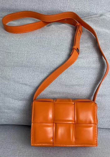Mia Plaid Square Leather Shoulder Mini Bag Orange