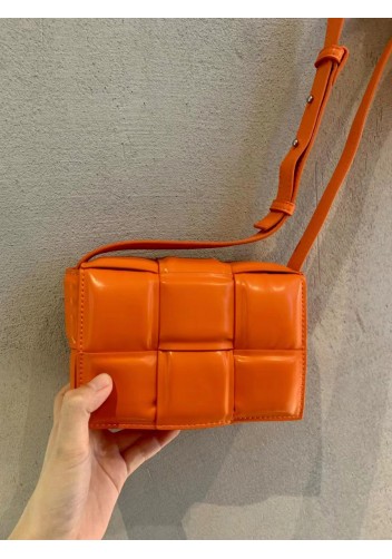 Mia Plaid Square Leather Shoulder Mini Bag Orange
