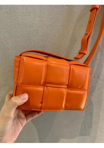 Mia Plaid Square Leather Shoulder Mini Bag Orange
