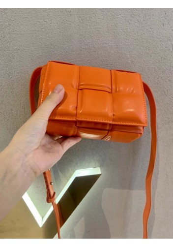 Mia Plaid Square Leather Shoulder Mini Bag Orange