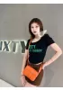 Mia Plaid Square Leather Shoulder Mini Bag Orange