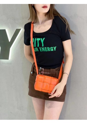 Mia Plaid Square Leather Shoulder Mini Bag Orange