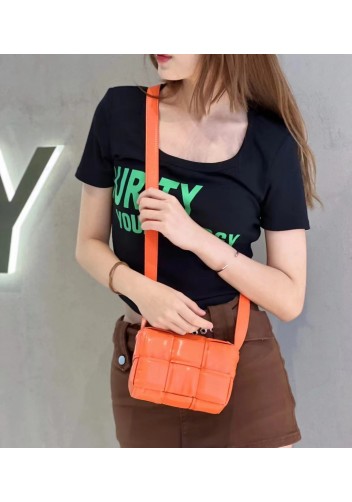 Mia Plaid Square Leather Shoulder Mini Bag Orange