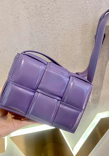 Mia Plaid Square Leather Shoulder Mini Bag Purple