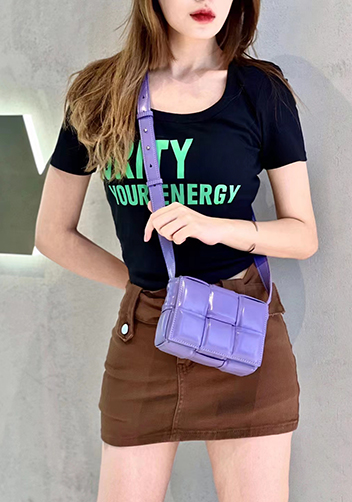 Mia Plaid Square Leather Shoulder Mini Bag Purple