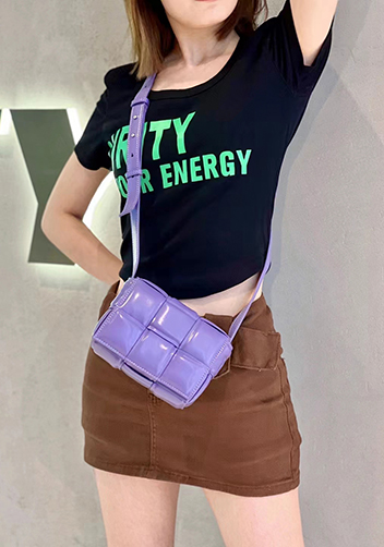 Mia Plaid Square Leather Shoulder Mini Bag Purple