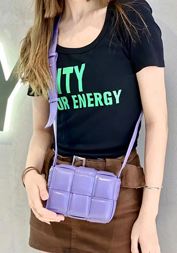 Mia Plaid Square Leather Shoulder Mini Bag Purple